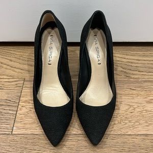 Via Spiga Black Textured Suede Heels